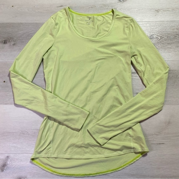 Athleta Lime Green Slim Fit Scoop Neck Long Sleeve Top, Size XS - Picture 1 of 10